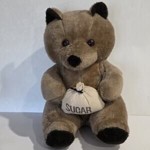 Vintage 1970’s Sugar Bear 14” Plush! Brown Teddy w Sugar Bag! RARE!